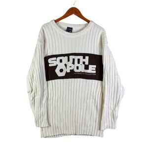 Southpole Crewneck Pullover Sweater Y2K Vintage Cream White Brown Mens XL Spello